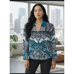 Express Portofino Blouse Small  Floral Stripe Collared Chic Workwear Soft‎ Girl